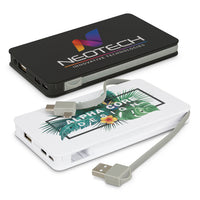 Two power banks with visible branding on a white background. Brand Knew Promotional Power Banks Australia.
