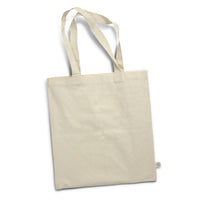 Recycled cotton promotional tote bag on a white background