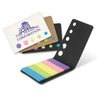 Colorful sticky notes with a black holder on a white background, featuring 'The Housing Corporation' logo.

