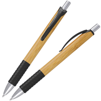Two wooden pens with black accents on a white background
